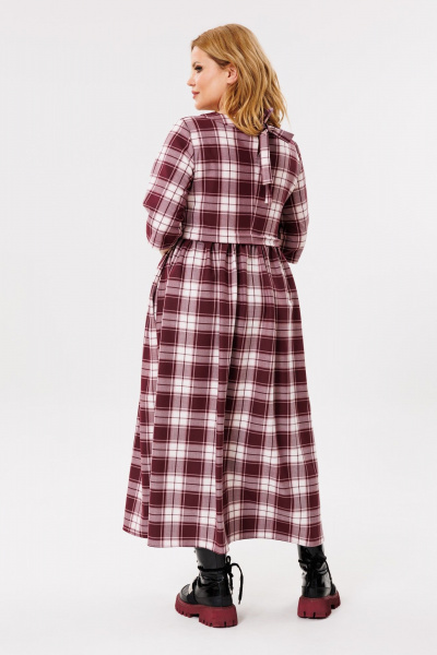 Длинное свободное платье с завязками и карманами Michel chic 2132/1 бордо,клетка - фото 6