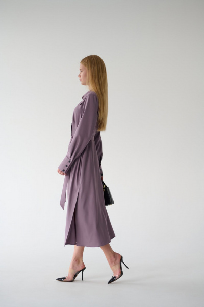 Миди платье-рубашка с классическим воротником и поясом Мастер Мод 860с пыльно-лиловый - фото 9