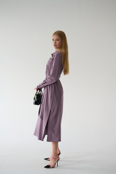 Миди платье-рубашка с классическим воротником и поясом Мастер Мод 860с пыльно-лиловый - фото 8