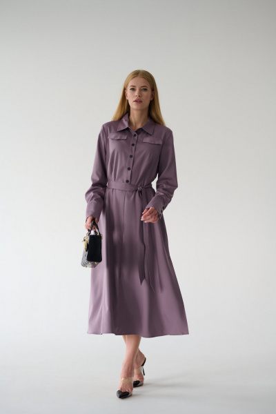 Миди платье-рубашка с классическим воротником и поясом Мастер Мод 860с пыльно-лиловый - фото 7