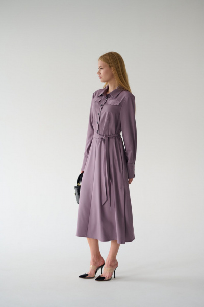 Миди платье-рубашка с классическим воротником и поясом Мастер Мод 860с пыльно-лиловый - фото 6