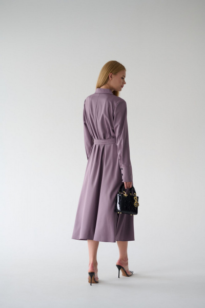 Миди платье-рубашка с классическим воротником и поясом Мастер Мод 860с пыльно-лиловый - фото 2