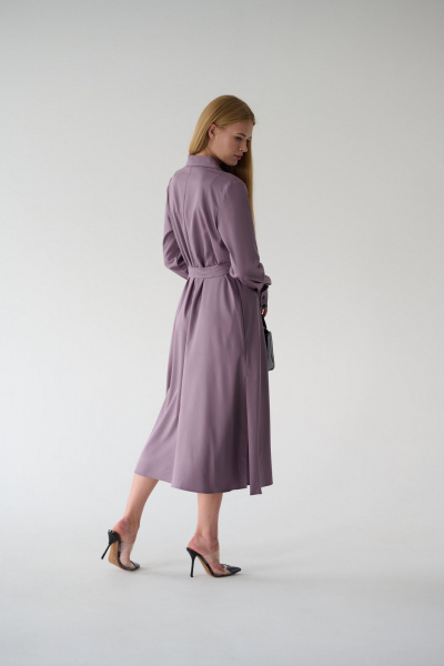 Миди платье-рубашка с классическим воротником и поясом Мастер Мод 860с пыльно-лиловый - фото 4