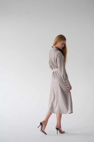Миди платье-рубашка с классическим воротником и поясом Мастер Мод 860с серо-кофейный - фото 10