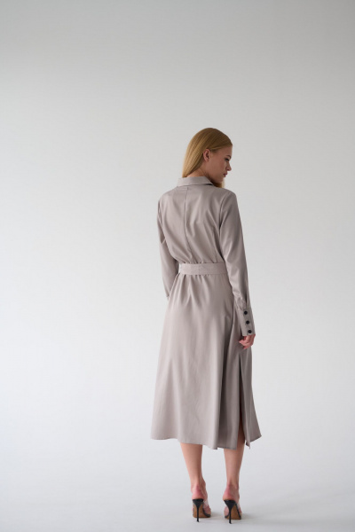 Миди платье-рубашка с классическим воротником и поясом Мастер Мод 860с серо-кофейный - фото 9