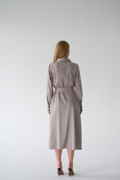 Миди платье-рубашка с классическим воротником и поясом Мастер Мод 860с серо-кофейный - фото 2