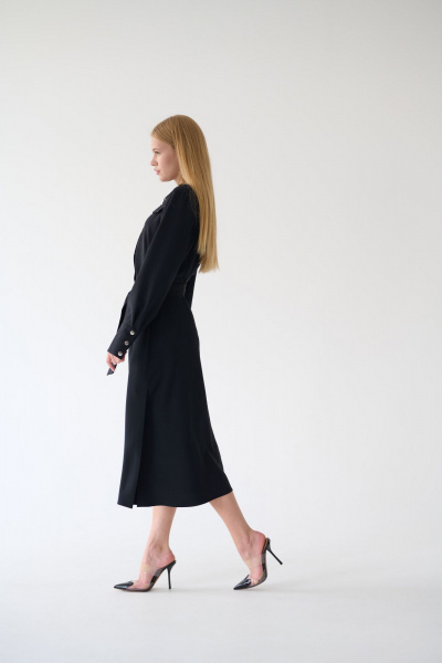 Миди платье-рубашка с классическим воротником и поясом Мастер Мод 860с черный - фото 3