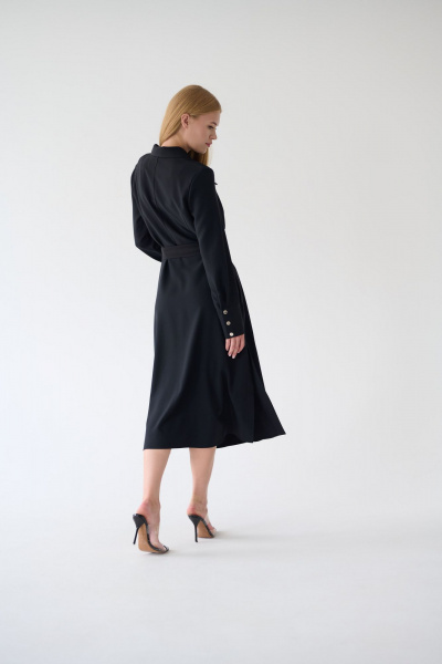 Миди платье-рубашка с классическим воротником и поясом Мастер Мод 860с черный - фото 2