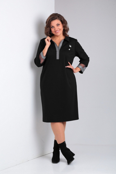 Платье из вискозы и трикотажа с декоративным довязом Милора-стиль 1169 черный - фото 1