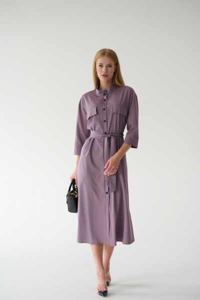 Платье-рубашка миди с кокеткой и разрезом на кнопках Мастер Мод 861с пыльно-лиловый - фото 14