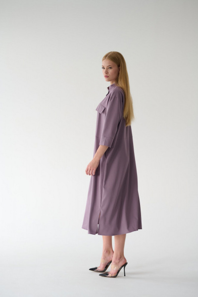 Платье-рубашка миди с кокеткой и разрезом на кнопках Мастер Мод 861с пыльно-лиловый - фото 13