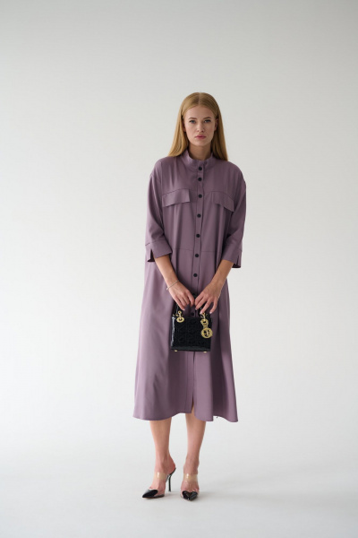 Платье-рубашка миди с кокеткой и разрезом на кнопках Мастер Мод 861с пыльно-лиловый - фото 12