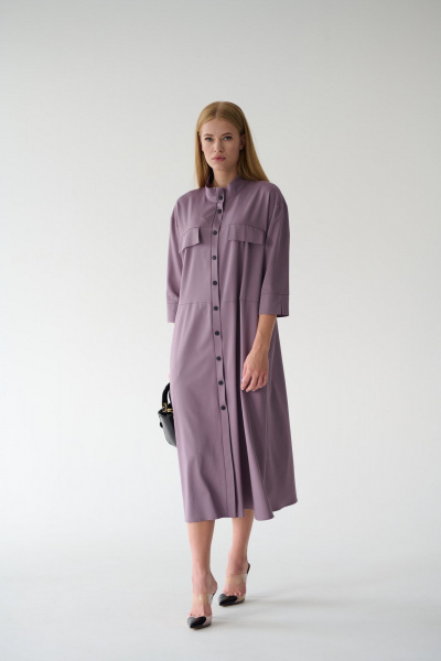 Платье-рубашка миди с кокеткой и разрезом на кнопках Мастер Мод 861с пыльно-лиловый - фото 11