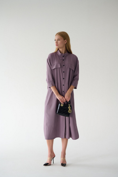 Платье-рубашка миди с кокеткой и разрезом на кнопках Мастер Мод 861с пыльно-лиловый - фото 10