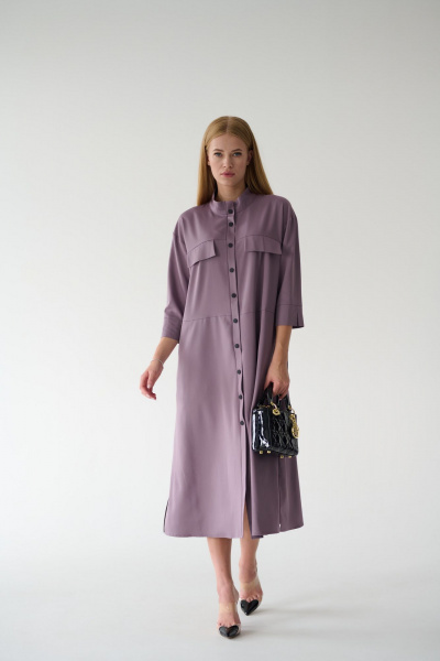 Платье-рубашка миди с кокеткой и разрезом на кнопках Мастер Мод 861с пыльно-лиловый - фото 9