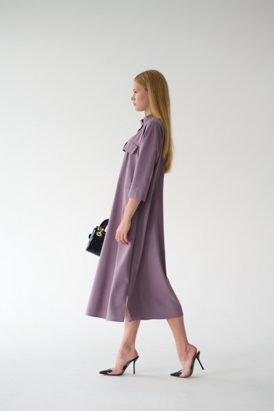 Платье-рубашка миди с кокеткой и разрезом на кнопках Мастер Мод 861с пыльно-лиловый - фото 8
