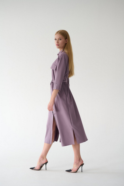 Платье-рубашка миди с кокеткой и разрезом на кнопках Мастер Мод 861с пыльно-лиловый - фото 7