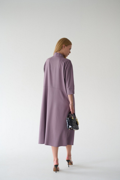 Платье-рубашка миди с кокеткой и разрезом на кнопках Мастер Мод 861с пыльно-лиловый - фото 6