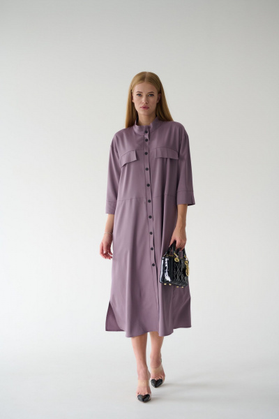 Платье-рубашка миди с кокеткой и разрезом на кнопках Мастер Мод 861с пыльно-лиловый - фото 5