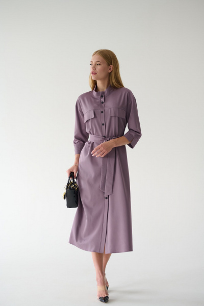 Платье-рубашка миди с кокеткой и разрезом на кнопках Мастер Мод 861с пыльно-лиловый - фото 4