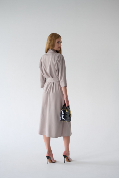 Платье-рубашка серое миди с разрезами и поясом Мастер Мод 861с серо-кофейный - фото 2