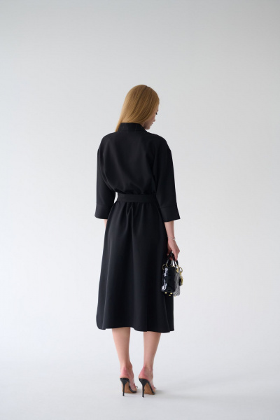Платье-рубашка черное миди с разрезами и поясом Мастер Мод 861с чёрный - фото 14