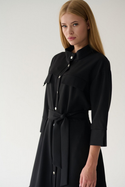 Платье-рубашка черное миди с разрезами и поясом Мастер Мод 861с чёрный - фото 13