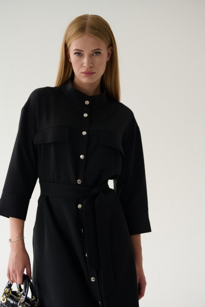 Платье-рубашка черное миди с разрезами и поясом Мастер Мод 861с чёрный - фото 12