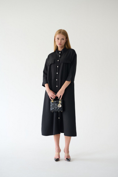 Платье-рубашка черное миди с разрезами и поясом Мастер Мод 861с чёрный - фото 11