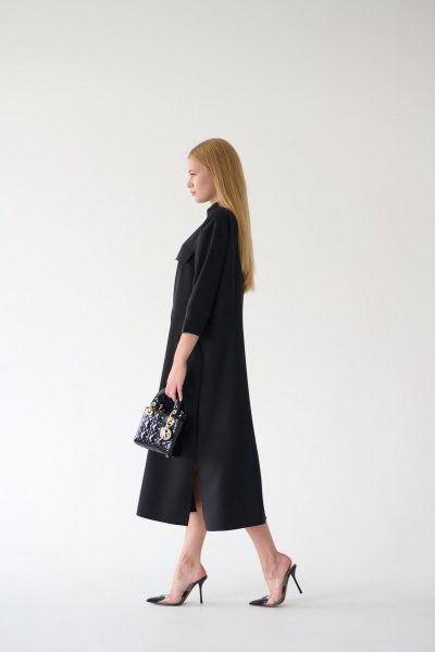 Платье-рубашка черное миди с разрезами и поясом Мастер Мод 861с чёрный - фото 10