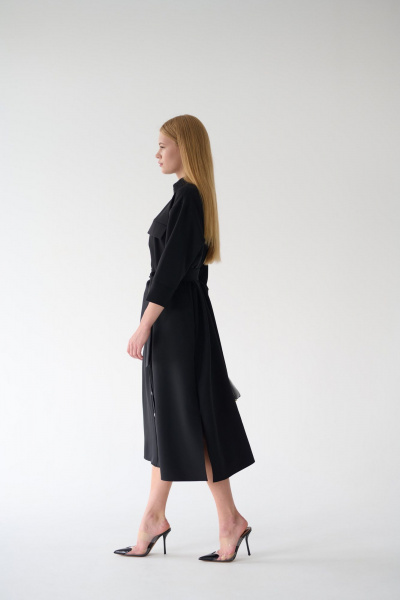 Платье-рубашка черное миди с разрезами и поясом Мастер Мод 861с чёрный - фото 9