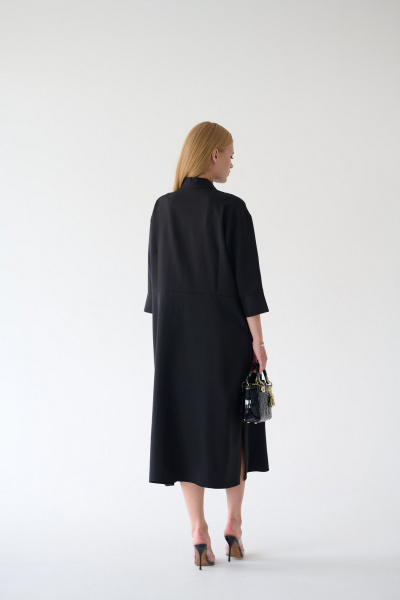 Платье-рубашка черное миди с разрезами и поясом Мастер Мод 861с чёрный - фото 8