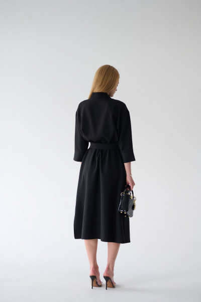 Платье-рубашка черное миди с разрезами и поясом Мастер Мод 861с чёрный - фото 7