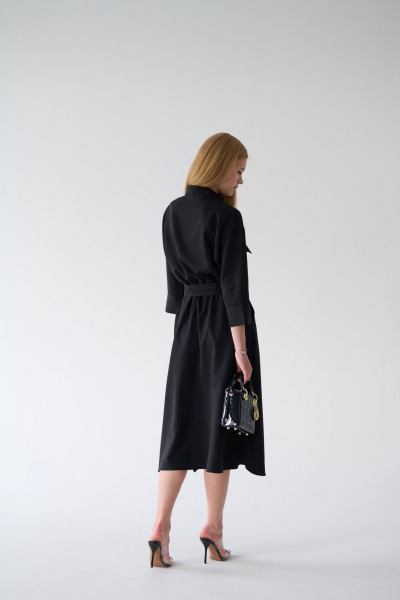 Платье-рубашка черное миди с разрезами и поясом Мастер Мод 861с чёрный - фото 2