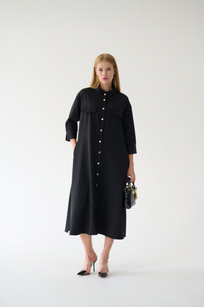 Платье-рубашка черное миди с разрезами и поясом Мастер Мод 861с чёрный - фото 6