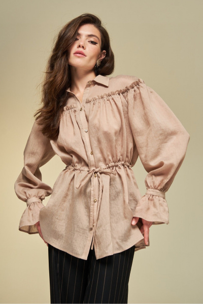 Блуза из текстиля с баской и пышными рукавами DEVITA 6014 соломенный - фото 16