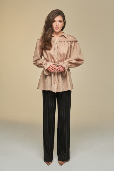 Блуза из текстиля с баской и пышными рукавами DEVITA 6014 соломенный - фото 8