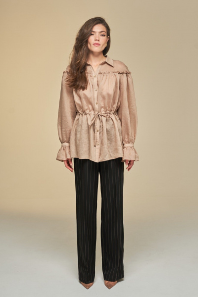 Блуза из текстиля с баской и пышными рукавами DEVITA 6014 соломенный - фото 7