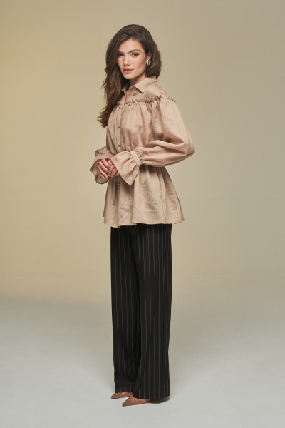 Блуза из текстиля с баской и пышными рукавами DEVITA 6014 соломенный - фото 6