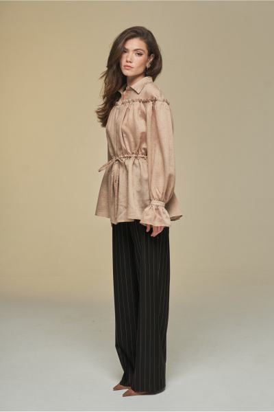 Блуза из текстиля с баской и пышными рукавами DEVITA 6014 соломенный - фото 5