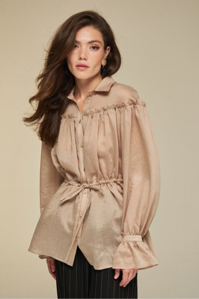 Блуза из текстиля с баской и пышными рукавами DEVITA 6014 соломенный - фото 2