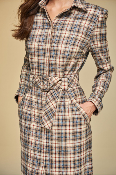 Платье в клетку из вискозной ткани с карманами DEVITA 1010 бежево-коричневый - фото 15