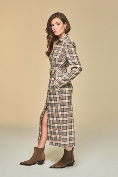 Платье в клетку из вискозной ткани с карманами DEVITA 1010 бежево-коричневый - фото 14