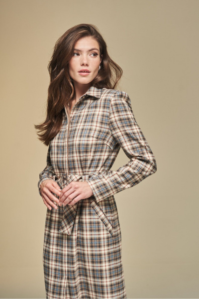 Платье в клетку из вискозной ткани с карманами DEVITA 1010 бежево-коричневый - фото 13