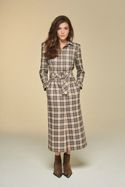 Платье в клетку из вискозной ткани с карманами DEVITA 1010 бежево-коричневый - фото 11