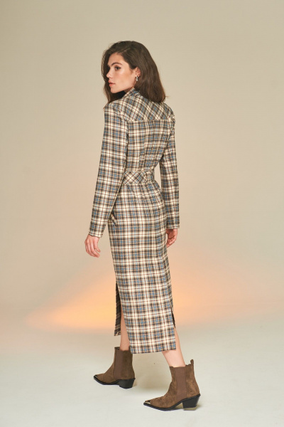 Платье в клетку из вискозной ткани с карманами DEVITA 1010 бежево-коричневый - фото 10