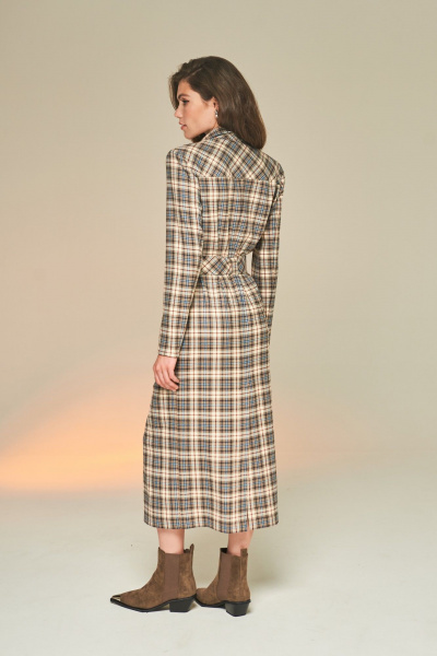 Платье в клетку из вискозной ткани с карманами DEVITA 1010 бежево-коричневый - фото 8