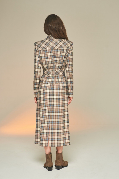 Платье в клетку из вискозной ткани с карманами DEVITA 1010 бежево-коричневый - фото 7
