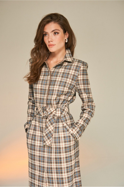 Платье в клетку из вискозной ткани с карманами DEVITA 1010 бежево-коричневый - фото 6