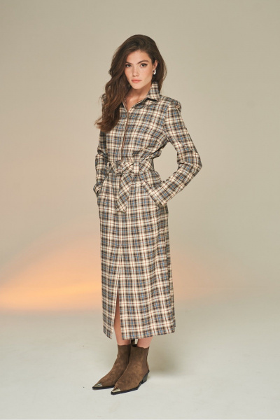 Платье в клетку из вискозной ткани с карманами DEVITA 1010 бежево-коричневый - фото 5